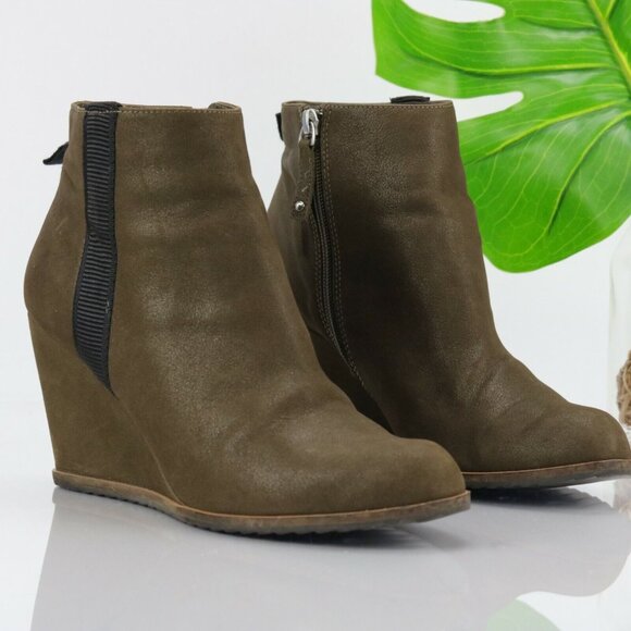 Linea Paolo Women's Winslet Boot Size 9 Wedge Heel Olive Green Leather Boho - Picture 1 of 12